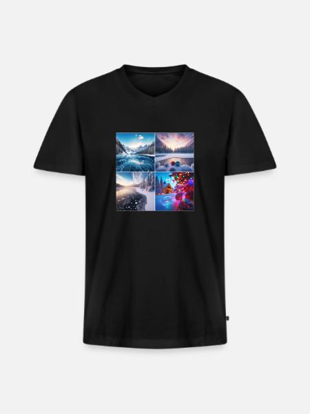 Weihnachten am See - Männer Premium Bio T-Shirt mit V-Ausschnitt - Schwarz