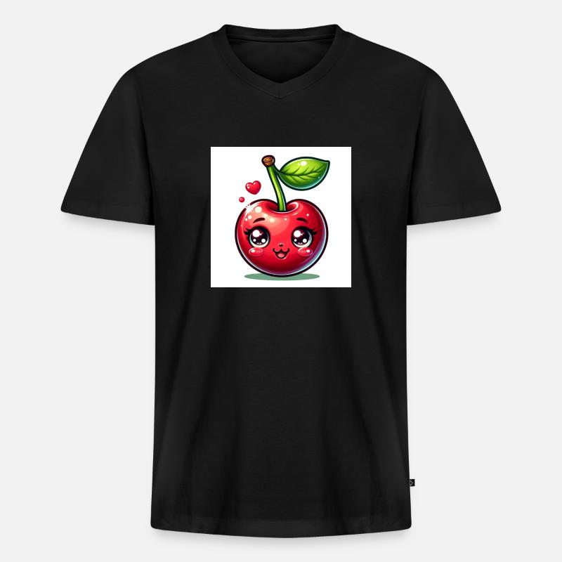 Kirsche - Männer Premium Bio T-Shirt mit V-Ausschnitt - Schwarz