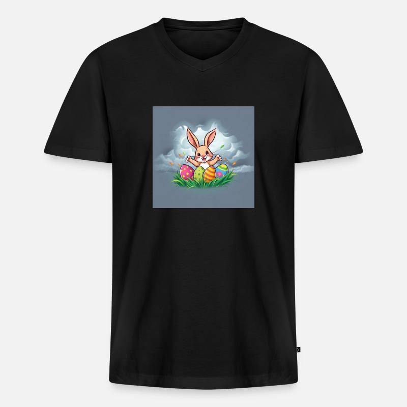 Fluffy Bunny & Happy Easter - Männer Premium Bio T-Shirt mit V-Ausschnitt - Schwarz