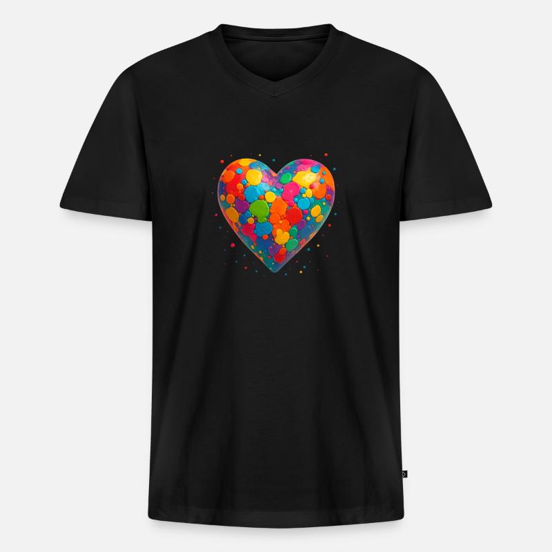 Herz Farbenfroh - Männer Premium Bio T-Shirt mit V-Ausschnitt - Schwarz