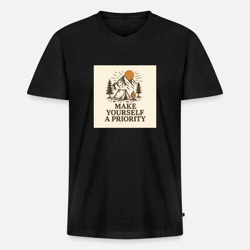 MAKE YOURSELF A PRIORITY - Männer Premium Bio T-Shirt mit V-Ausschnitt - Schwarz