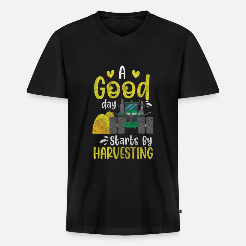 Ernte Feldarbeiter Acker - Männer Premium Bio T-Shirt mit V-Ausschnitt - Schwarz