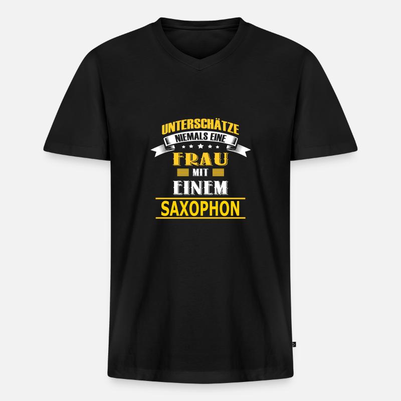 SAXOPHON - Männer Premium Bio T-Shirt mit V-Ausschnitt - Schwarz