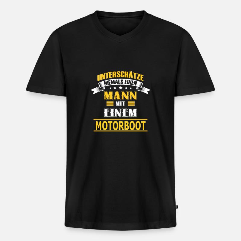 MOTORBOOT - Männer Premium Bio T-Shirt mit V-Ausschnitt - Schwarz