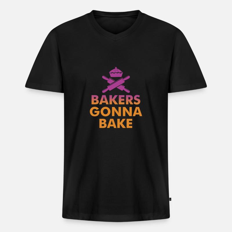 BÄCKERROCK BACKEN V2 - Männer Premium Bio T-Shirt mit V-Ausschnitt - Schwarz
