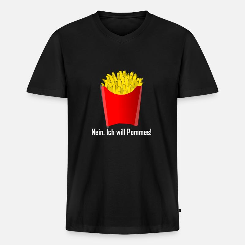 Pommes Frites Fritten Geschenk Geschenkidee - Männer Premium Bio T-Shirt mit V-Ausschnitt - Schwarz