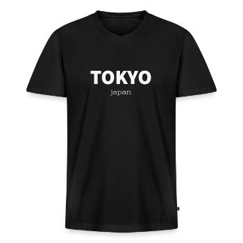 Tokyo - Men's Premium Organic T-shirt with V-neck - black - Front - Nico (187cm)