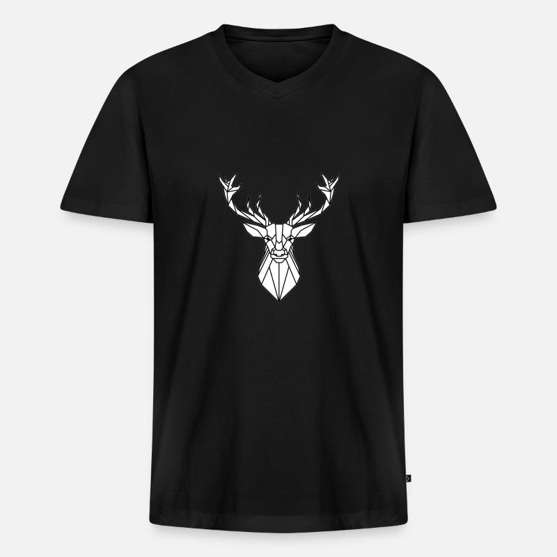 Schlichtes Hirschkopf Design - Männer Premium Bio T-Shirt mit V-Ausschnitt - Schwarz