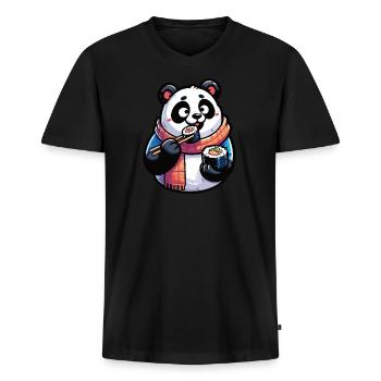 Panda Sushi Japanisches Essen - Männer Premium Bio T-Shirt mit V-Ausschnitt - Schwarz - Vorne - Nico (187cm)