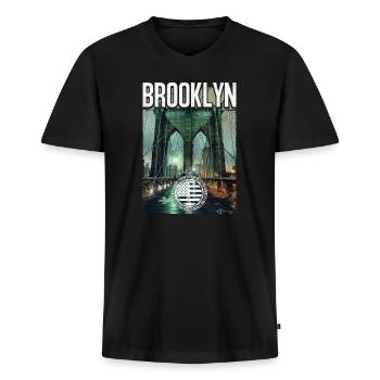 Brooklyn Birdge - Männer Premium Bio T-Shirt mit V-Ausschnitt - Schwarz - Vorne - Nico (187cm)