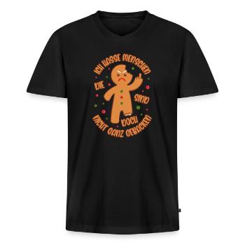Lebkuchenmann Ich hasse Menschen Gebacken Geschenk - Männer Premium Bio T-Shirt mit V-Ausschnitt - Schwarz - Vorne - Nico (187cm)