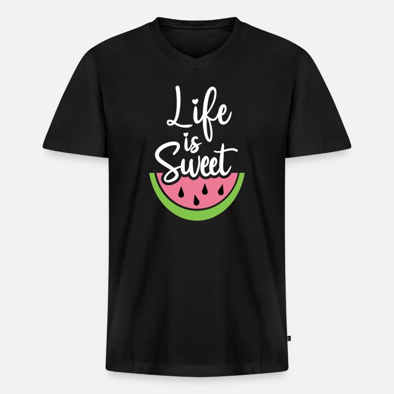 Das Leben ist süß - Männer Premium Bio T-Shirt mit V-Ausschnitt - Schwarz