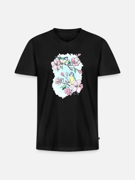 Bleu et magnolias - T-shirt encolure en V Premium bio Homme - noir