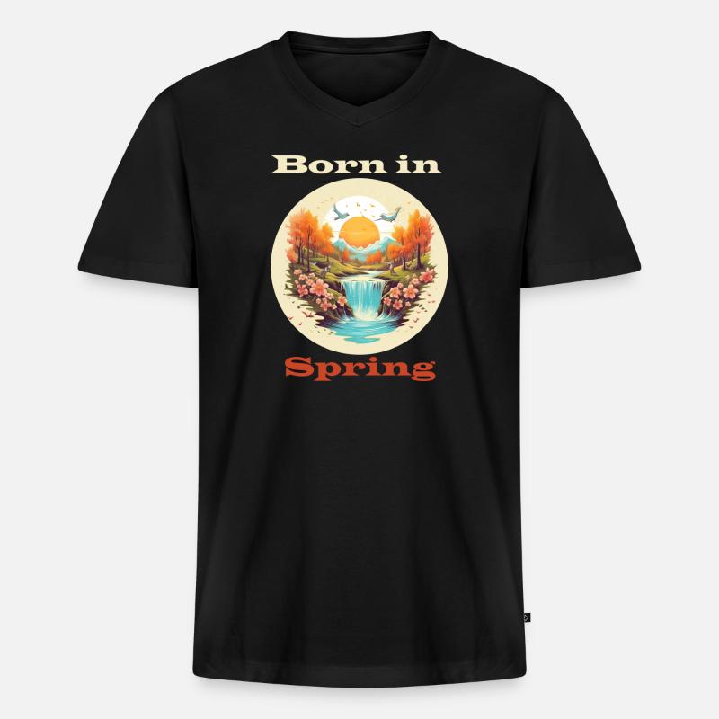 Born in Spring - Männer Premium Bio T-Shirt mit V-Ausschnitt - Schwarz