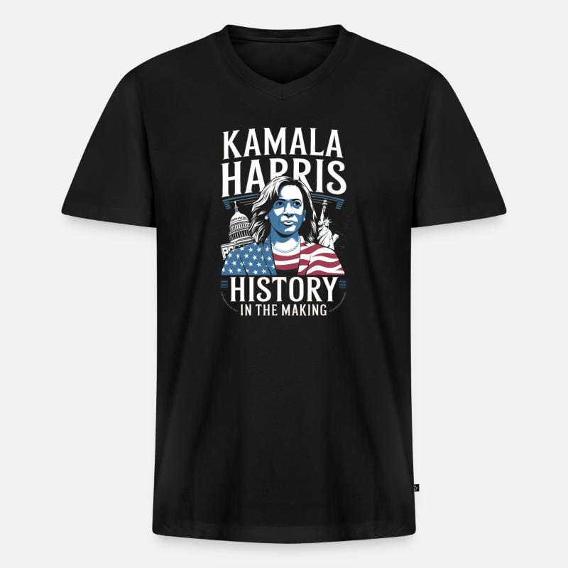 Kamala Harris wird Geschichte schreiben - Männer Premium Bio T-Shirt mit V-Ausschnitt - Schwarz