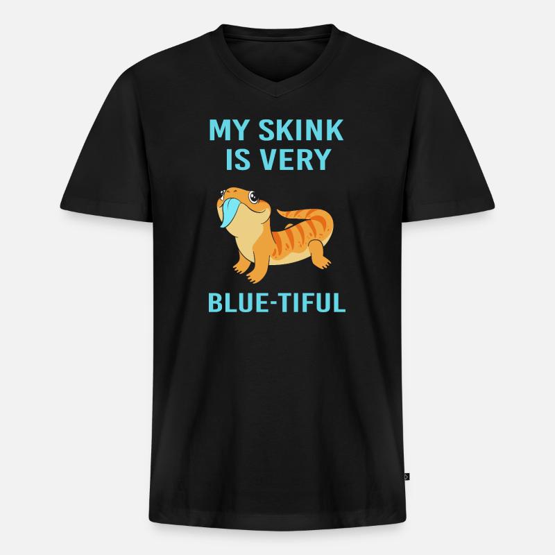 Eidechse Blau Zunge - Männer Premium Bio T-Shirt mit V-Ausschnitt - Schwarz