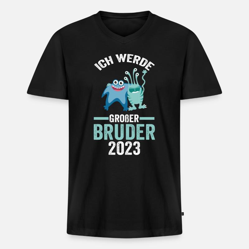 Ich werde großer Bruder 2023 - Männer Premium Bio T-Shirt mit V-Ausschnitt - Schwarz