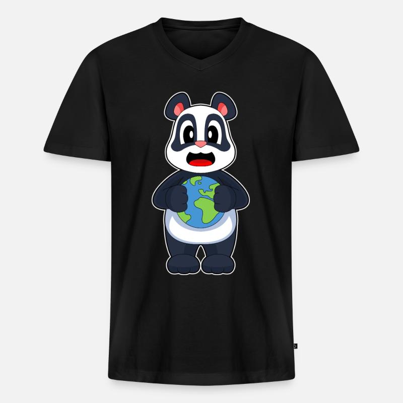 Panda Erde - Männer Premium Bio T-Shirt mit V-Ausschnitt - Schwarz