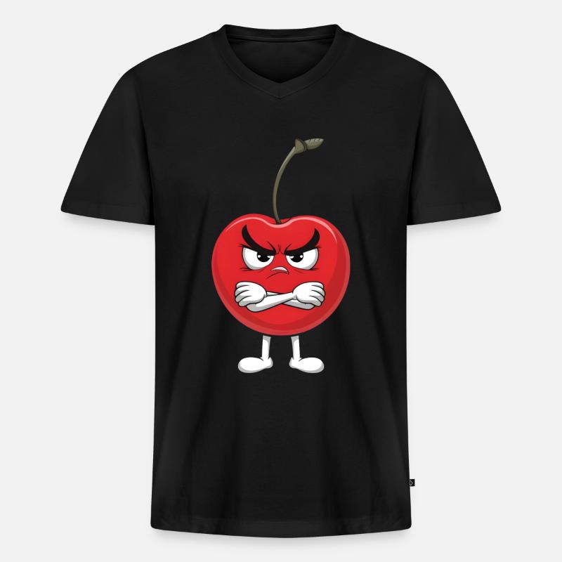 Kirsche - Männer Premium Bio T-Shirt mit V-Ausschnitt - Schwarz