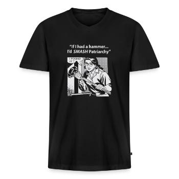 Wenn ich einen Hammer hätte, würde ich das Patriarchat zerschmettern - Männer Premium Bio T-Shirt mit V-Ausschnitt - Schwarz - Vorne - Nico (187cm)