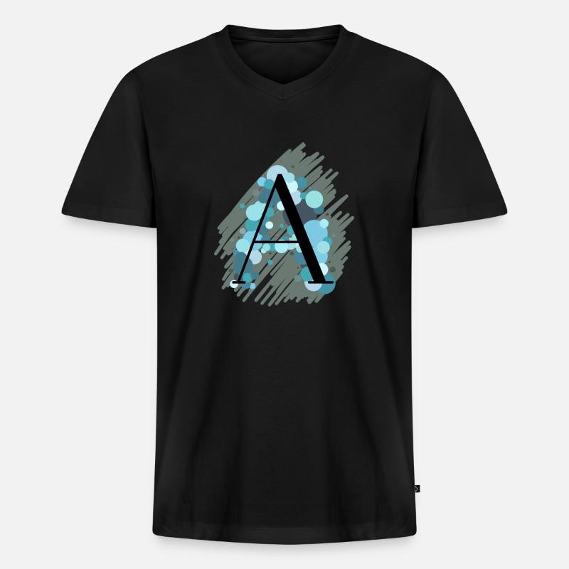 Buchstabe A - türkis - Männer Premium Bio T-Shirt mit V-Ausschnitt - Schwarz