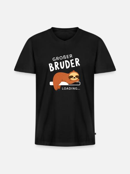 Großer Bruder Loading Faultier - Männer Premium Bio T-Shirt mit V-Ausschnitt - Schwarz