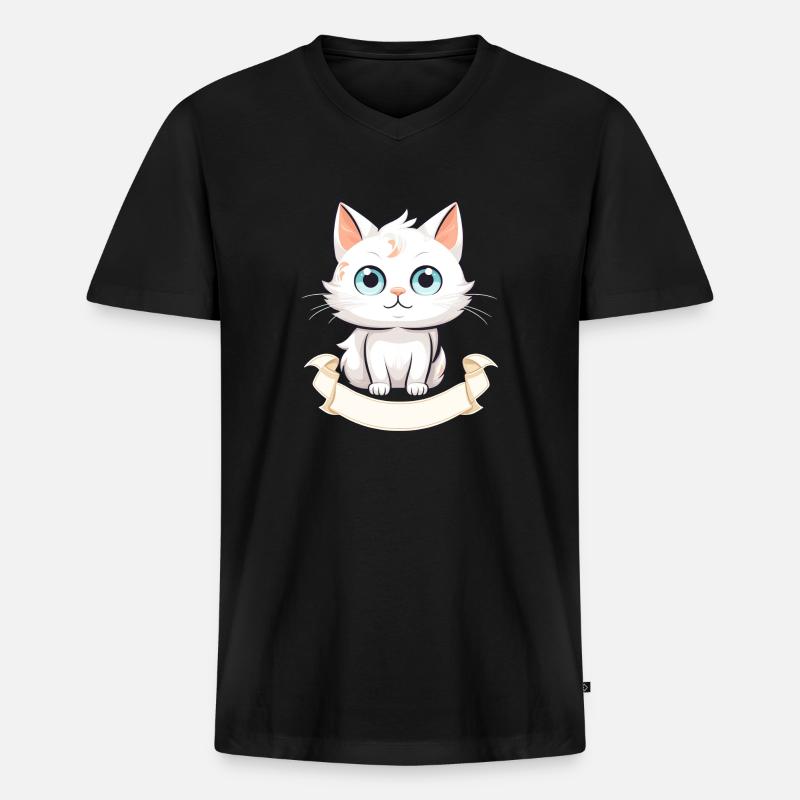 Katze mit Namensschild - Männer Premium Bio T-Shirt mit V-Ausschnitt - Schwarz