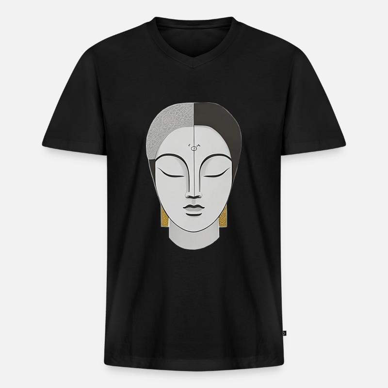 Gesicht im Boho Stil - Männer Premium Bio T-Shirt mit V-Ausschnitt - Schwarz