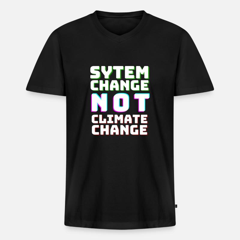 System Change not Climate Change - Männer Premium Bio T-Shirt mit V-Ausschnitt - Schwarz