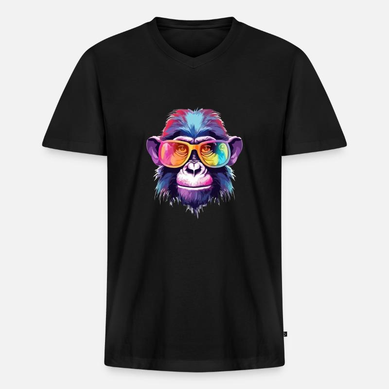 Djimbo, der bebrillte Affe - Männer Premium Bio T-Shirt mit V-Ausschnitt - Schwarz
