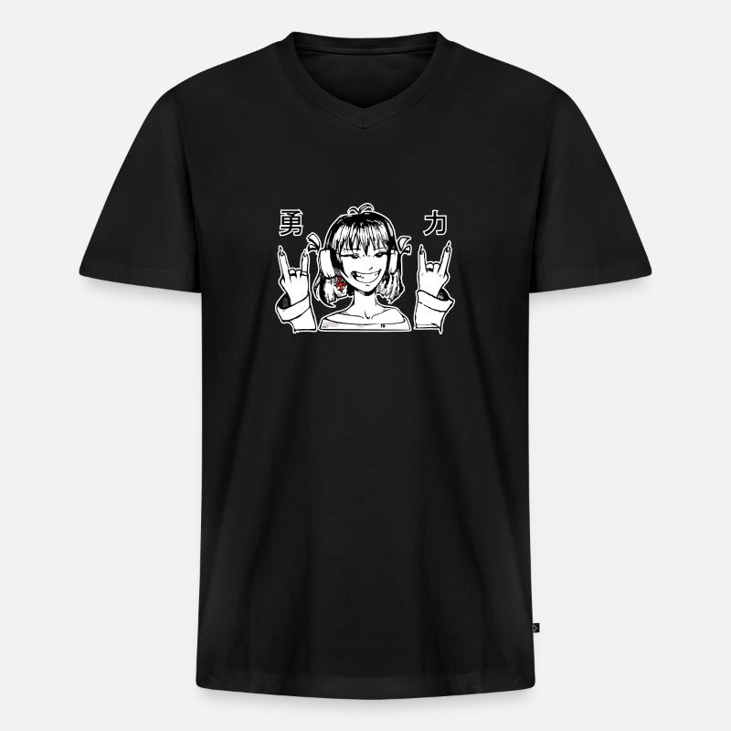 Taffes Mädchen mit Kopfhörern - Männer Premium Bio T-Shirt mit V-Ausschnitt - Schwarz