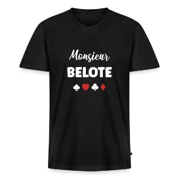belote - T-shirt encolure en V Premium bio Homme - noir - Devant - Nico (187cm)