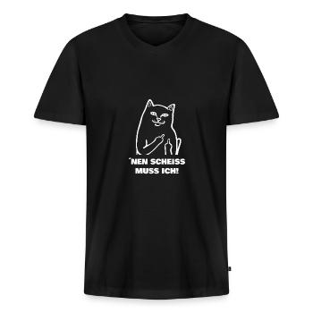 Nen Scheiss muss ich! Katze lustiger Spruch - Männer Premium Bio T-Shirt mit V-Ausschnitt - Schwarz - Vorne - Nico (187cm)
