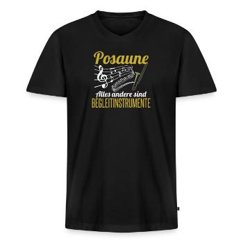 Musiker Posaune Shirt | Musikinstrument Geschenk - Männer Premium Bio T-Shirt mit V-Ausschnitt - Schwarz - Vorne - Nico (187cm)