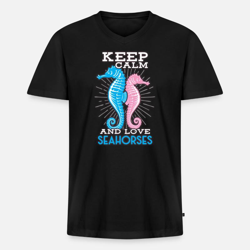 Seepferd - Männer Premium Bio T-Shirt mit V-Ausschnitt - Schwarz