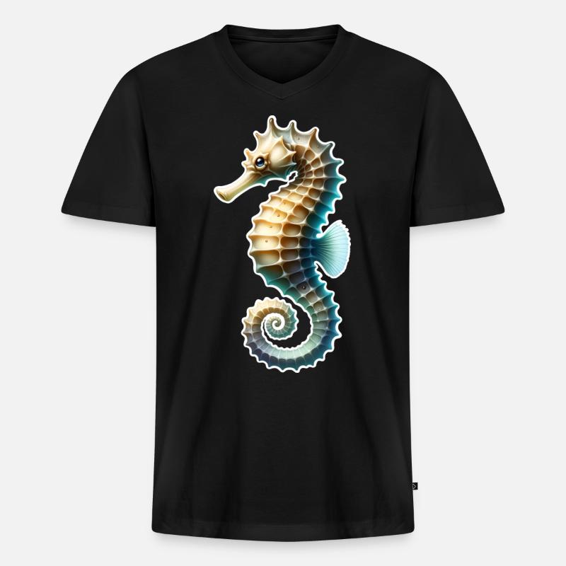 Seepferd - Männer Premium Bio T-Shirt mit V-Ausschnitt - Schwarz