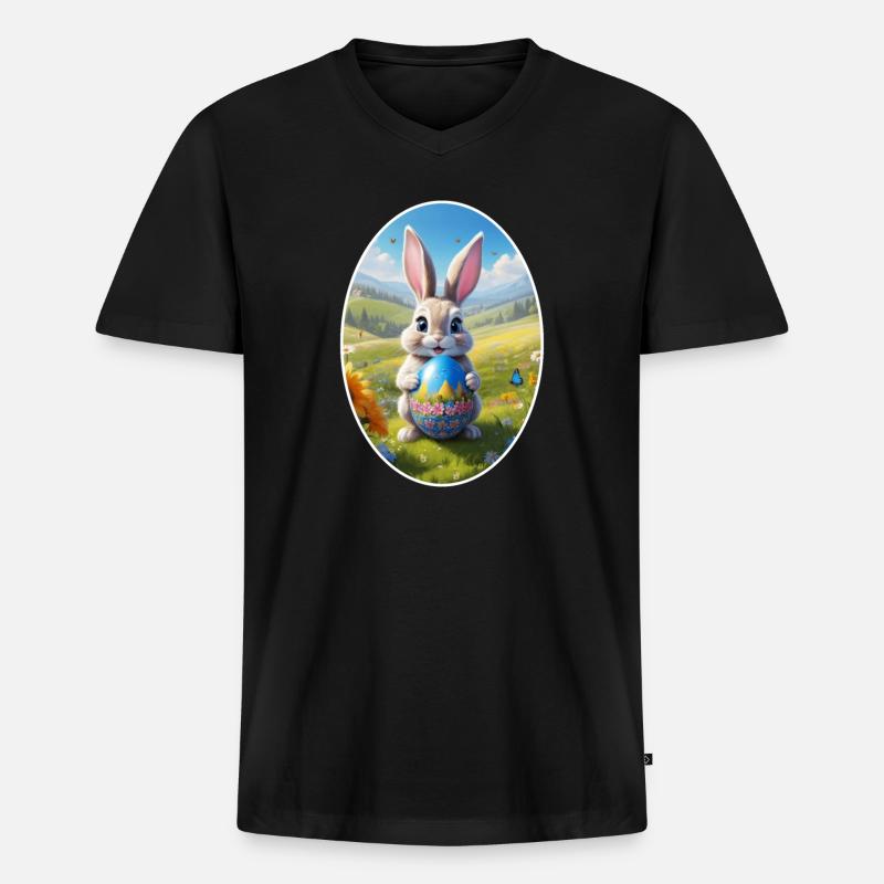 Osterhase mit Ei, Oval - Männer Premium Bio T-Shirt mit V-Ausschnitt - Schwarz