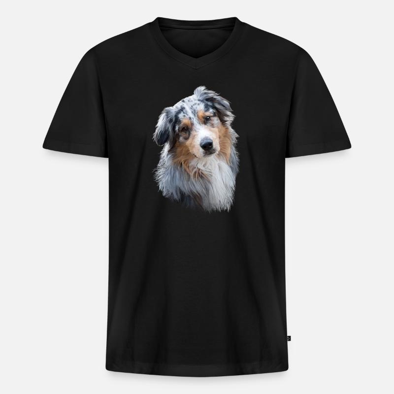 Australian Shepherd - Männer Premium Bio T-Shirt mit V-Ausschnitt - Schwarz