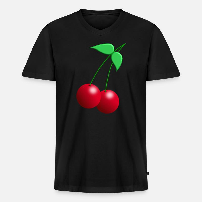 Zwillings Kirschen mit Blättern - Männer Premium Bio T-Shirt mit V-Ausschnitt - Schwarz