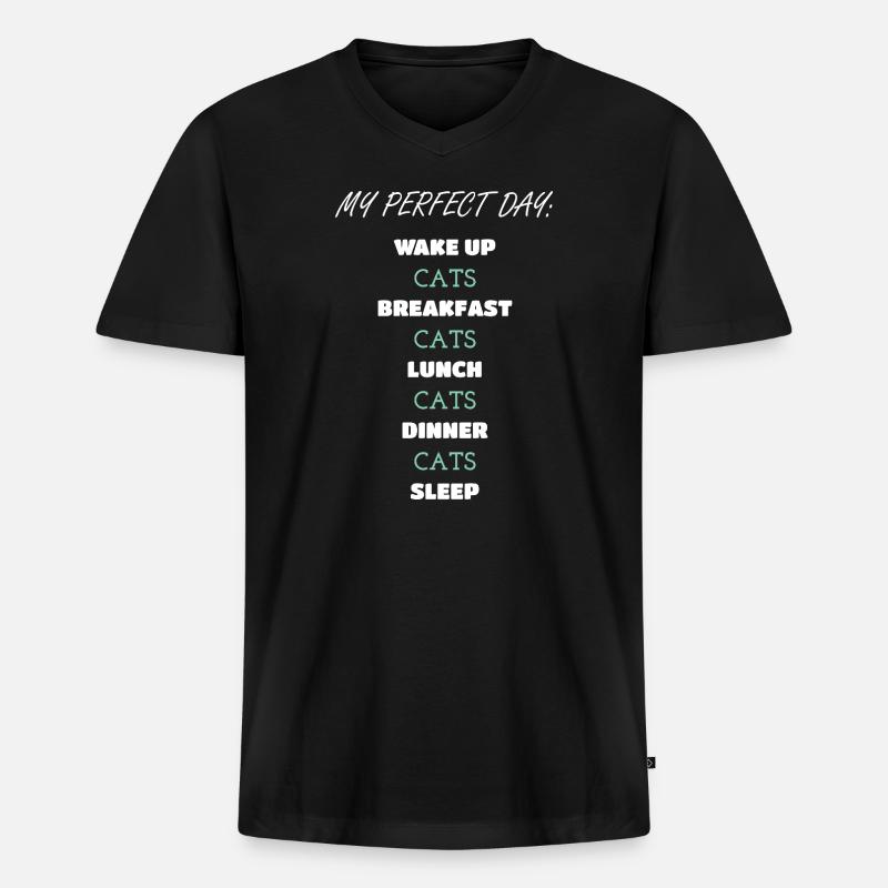 Skurrile Katze Tägliche Routine Design - Männer Premium Bio T-Shirt mit V-Ausschnitt - Schwarz