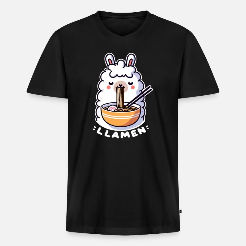 Llamen Ramen Lama - Männer Premium Bio T-Shirt mit V-Ausschnitt - Schwarz