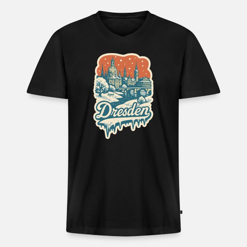 Dresden im verschneiten Winterzauber - Männer Premium Bio T-Shirt mit V-Ausschnitt - Schwarz