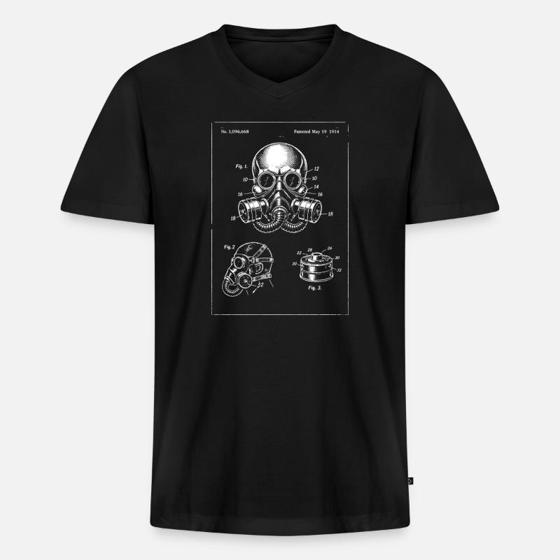 Illustration des Gasmasken-Bauplans - Männer Premium Bio T-Shirt mit V-Ausschnitt - Schwarz