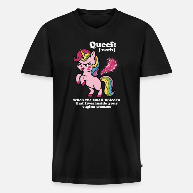 Knuddel-Einhorn mit Regenbogenmähne - Männer Premium Bio T-Shirt mit V-Ausschnitt - Schwarz