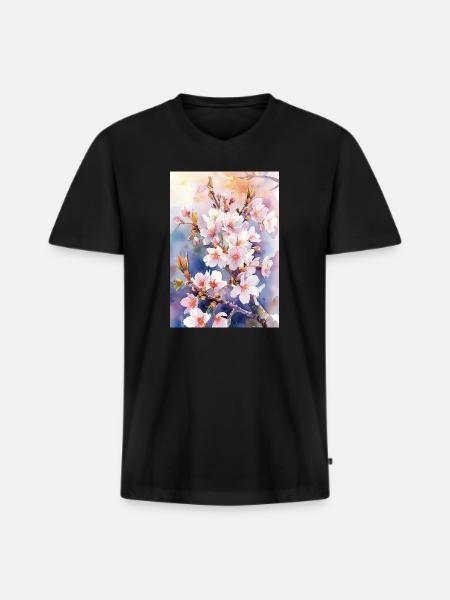 Aquarellfarben pastellfarbene Kirschblüten - Männer Premium Bio T-Shirt mit V-Ausschnitt - Schwarz