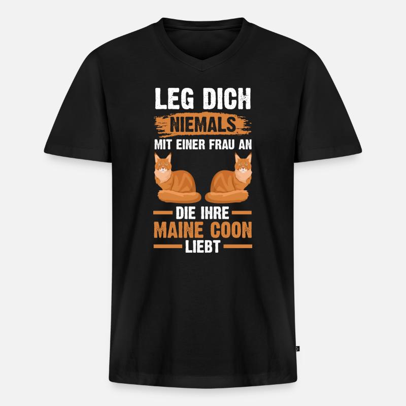 Maine Coon Katze - Männer Premium Bio T-Shirt mit V-Ausschnitt - Schwarz