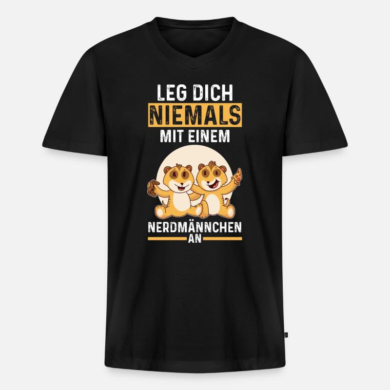 Erdmännchen Nerdmännchen - Männer Premium Bio T-Shirt mit V-Ausschnitt - Schwarz