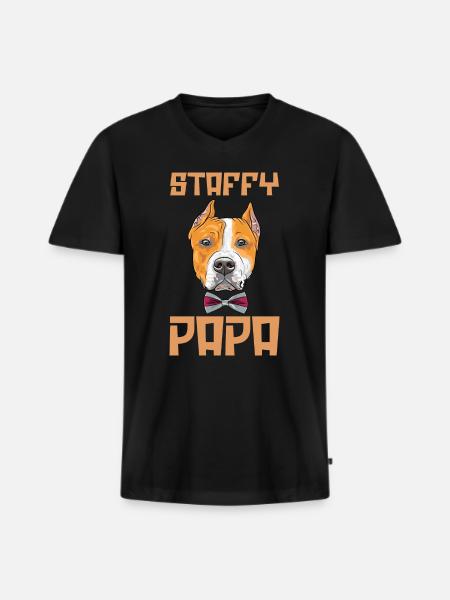 Dog Staffy Papa - Men's Premium Organic T-shirt with V-neck - black