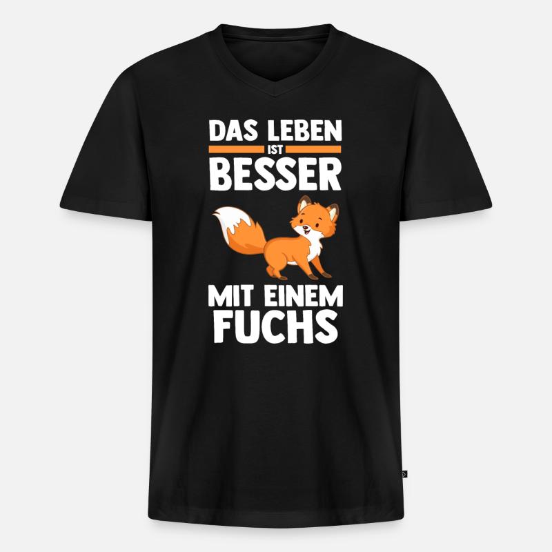 Fuchs - Männer Premium Bio T-Shirt mit V-Ausschnitt - Schwarz