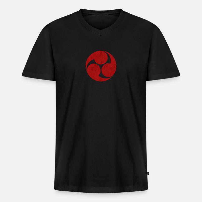 Mitsudomoe Red Distressed Graphic - Männer Premium Bio T-Shirt mit V-Ausschnitt - Schwarz